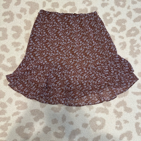 Always Carefree Rust Brown Floral Print Ruffled Mini Skirt - Picture 5 of 6